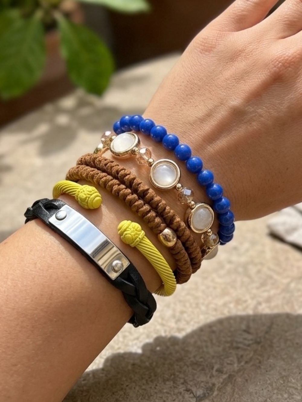 5 Pc Bracelet Lot - Beaded Suede Cable Cuff Leather Snap Bar Wristband